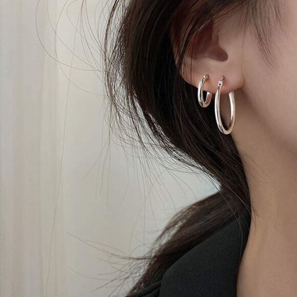 NEW 3 Pairs of 925 Sterling Silver Hoop Earrings - Picture 6 of 9